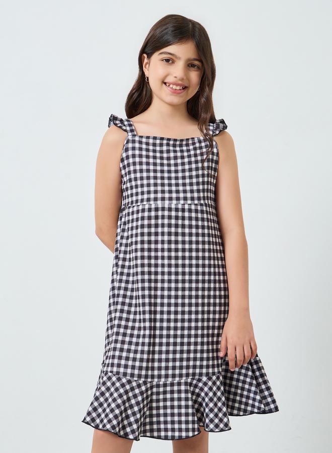 Styli Girls Black Gingham Print Strappy Dress - Image 5